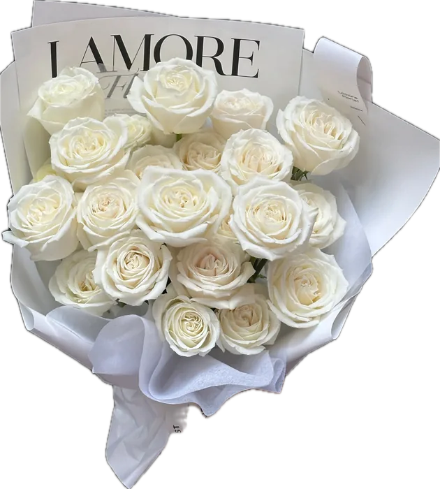 White rose bouquet in Lamore wrapping